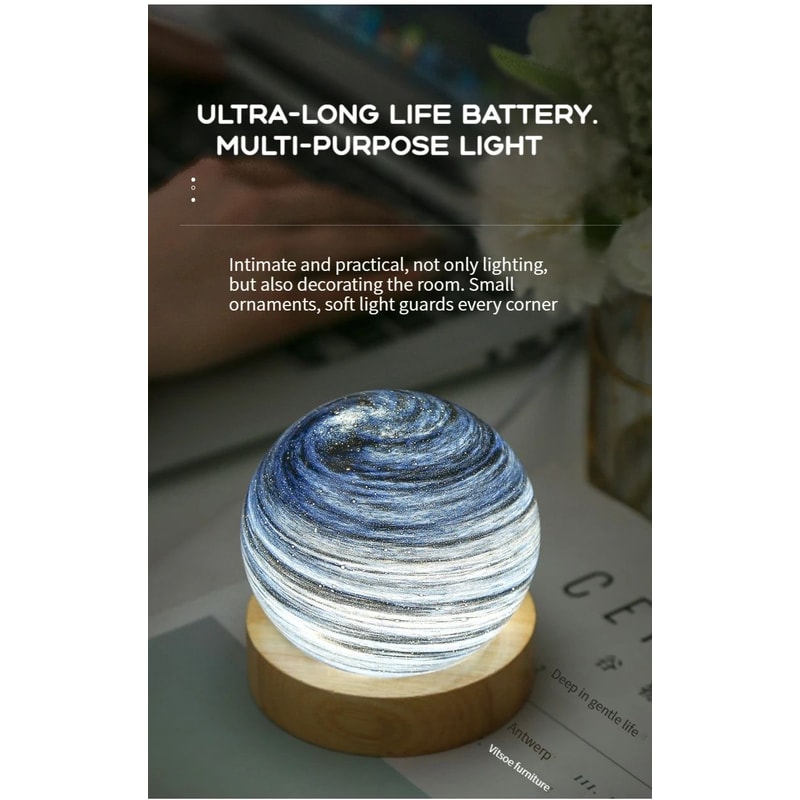 USB Powered 3D Moon Glass Night Lamp With Wooden Stand 7