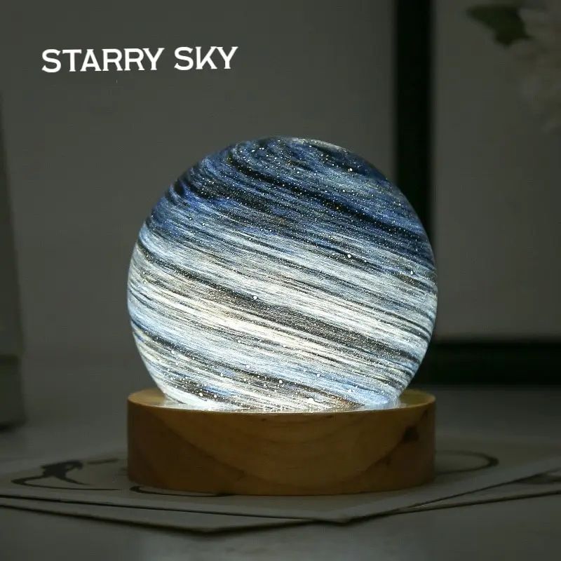 USB Powered 3D Moon Glass Night Lamp With Wooden Stand 9