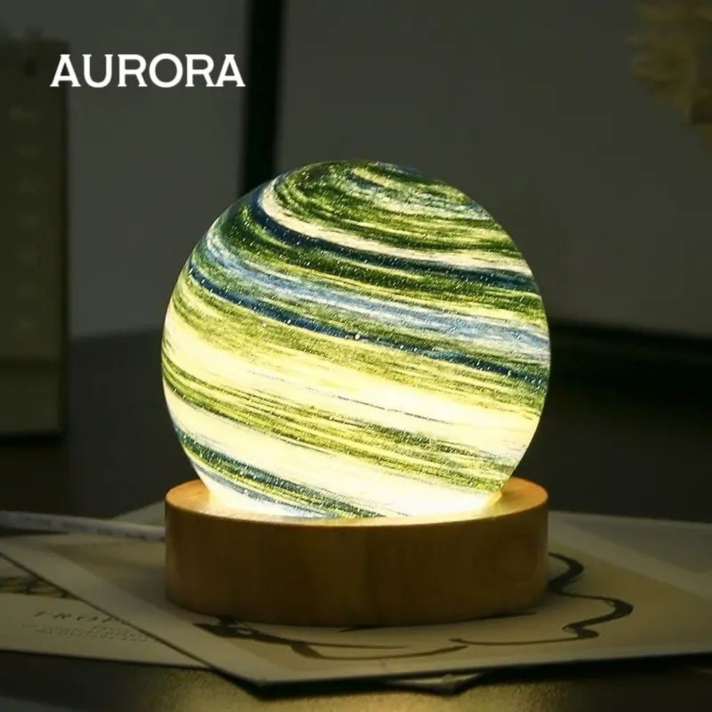 USB Powered 3D Moon Glass Night Lamp With Wooden Stand 10
