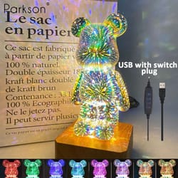 led fireworks 3d bear night light usb dimmable lamp