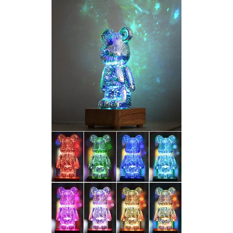 LED Fireworks 3D Bear Night Light USB Dimmable Lamp 8