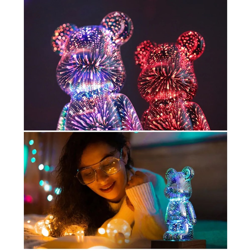 LED Fireworks 3D Bear Night Light USB Dimmable Lamp 6