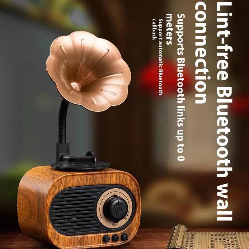 Retro Wooden Bluetooth Speaker With FM TF Playback 2