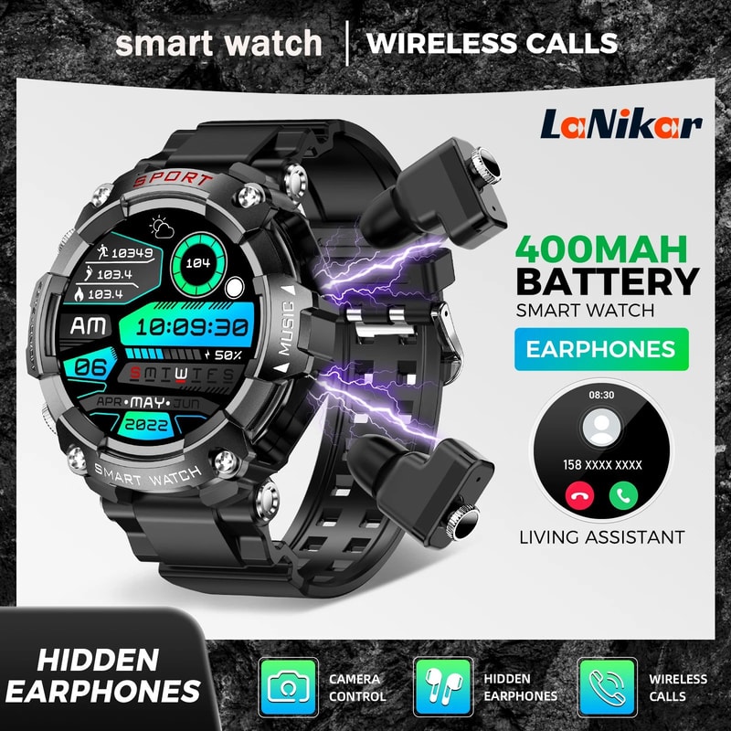 LaNikar AMOLED Smartwatch With Built In Bluetooth Earbuds 0