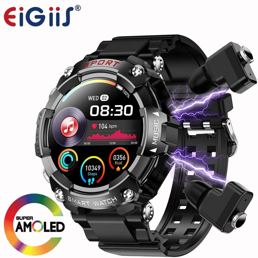 LaNikar AMOLED Smartwatch With Built In Bluetooth Earbuds 6