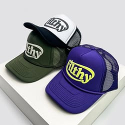 unisex color block letter mesh trucker cap