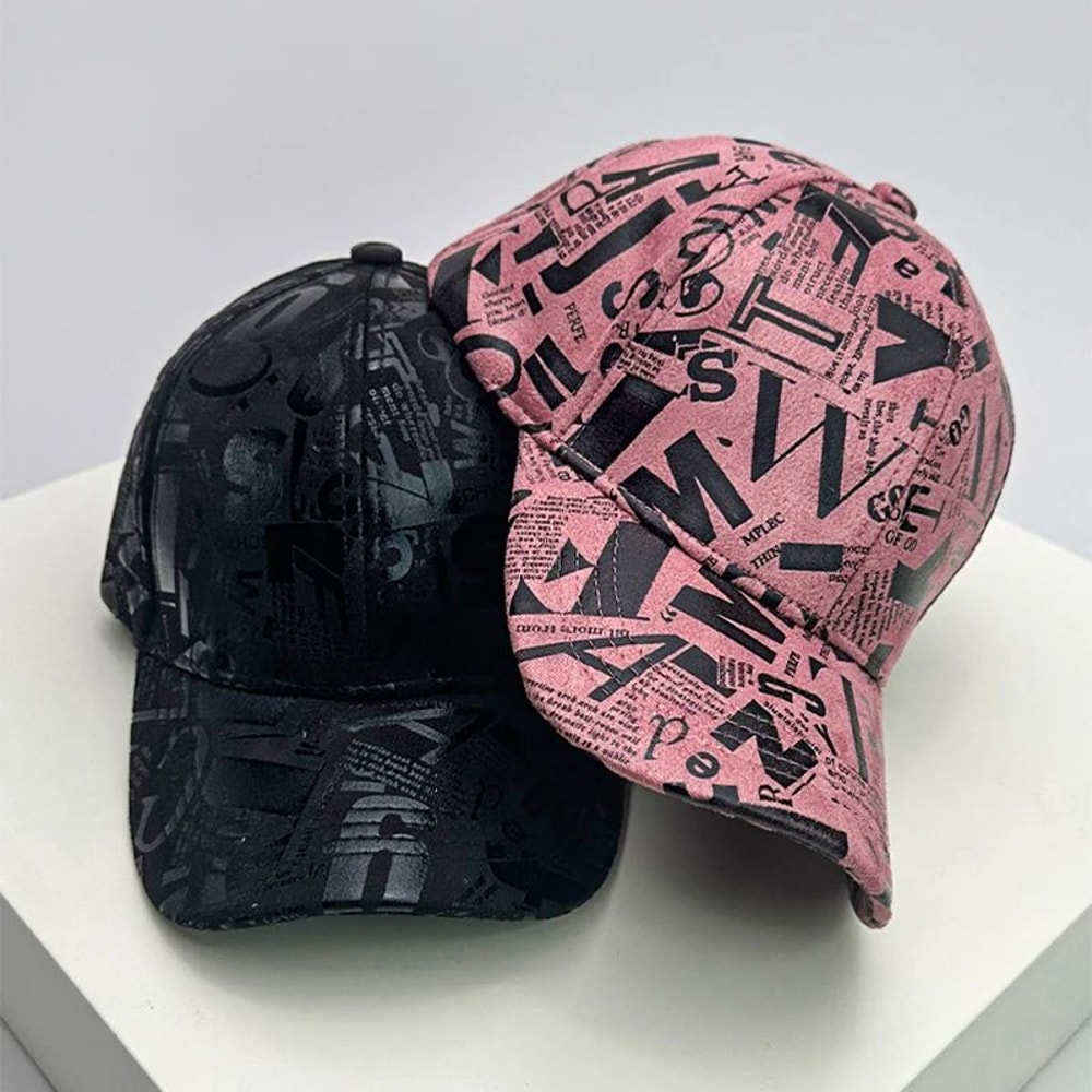 Kpop Graffiti Letter Vegan Leather Baseball Cap 4