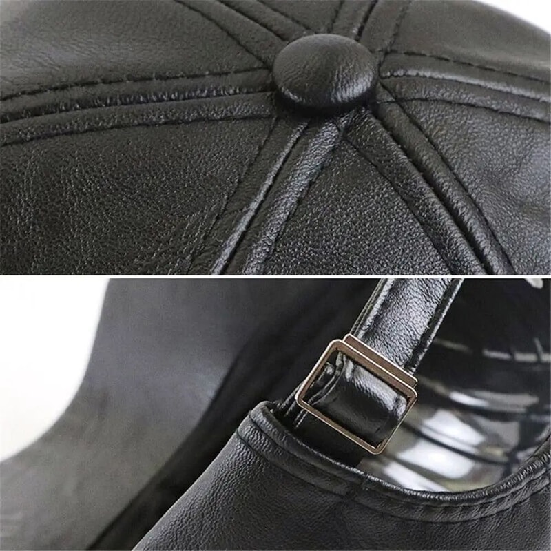Men Leather Adjustable Winter Baseball Cap 2