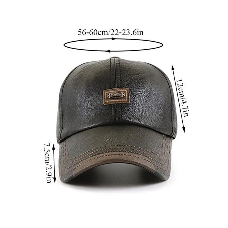 Men Leather Adjustable Winter Baseball Cap 1