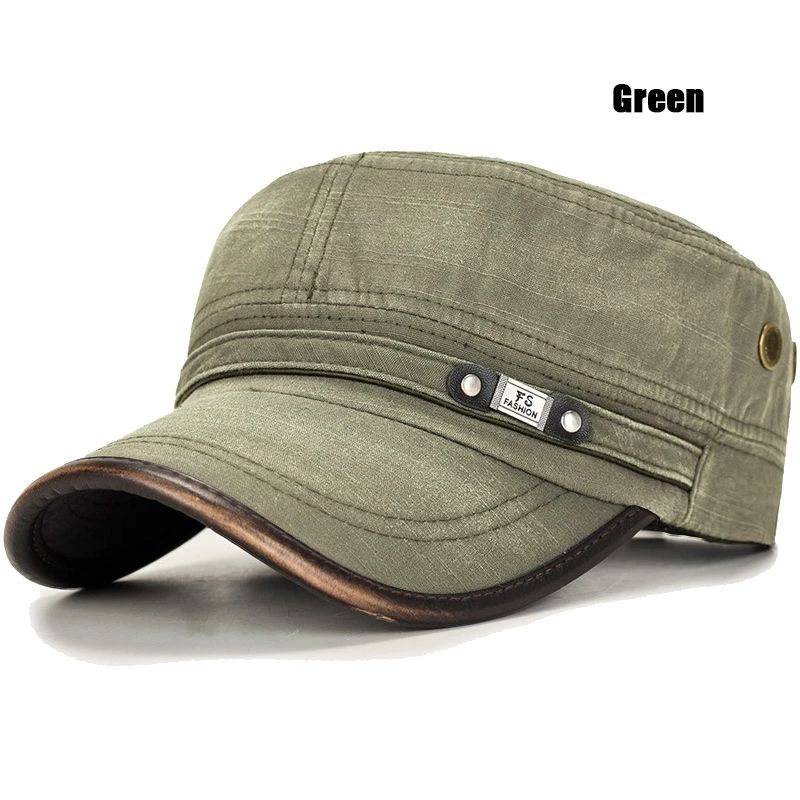 Distressed Washed Cotton Cadet Flat Cap With Leather Binding 8