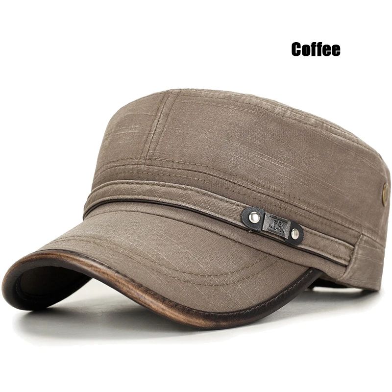 Distressed Washed Cotton Cadet Flat Cap With Leather Binding 9
