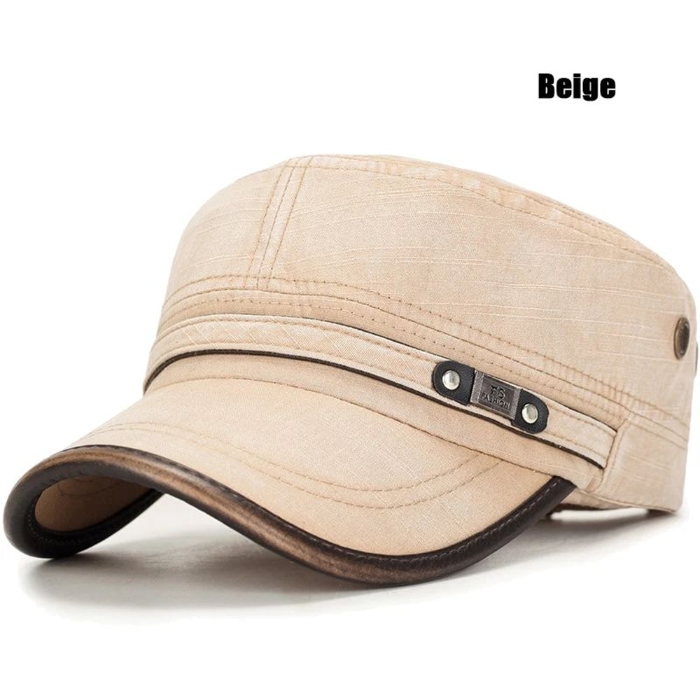 Distressed Washed Cotton Cadet Flat Cap With Leather Binding 10