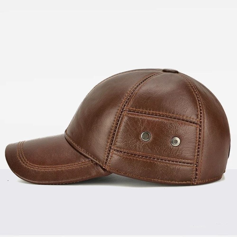 Men Real Cowhide Leather Winter Baseball Cap 3