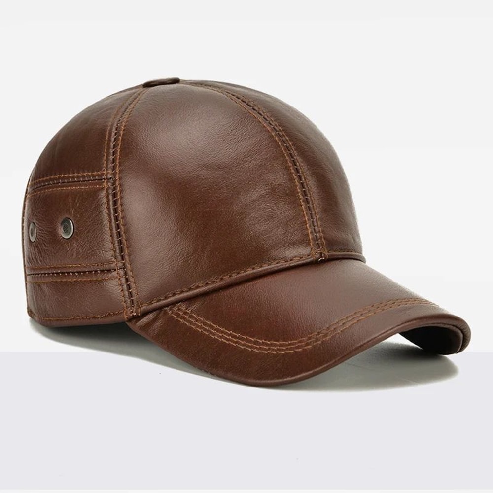Men Real Cowhide Leather Winter Baseball Cap 4