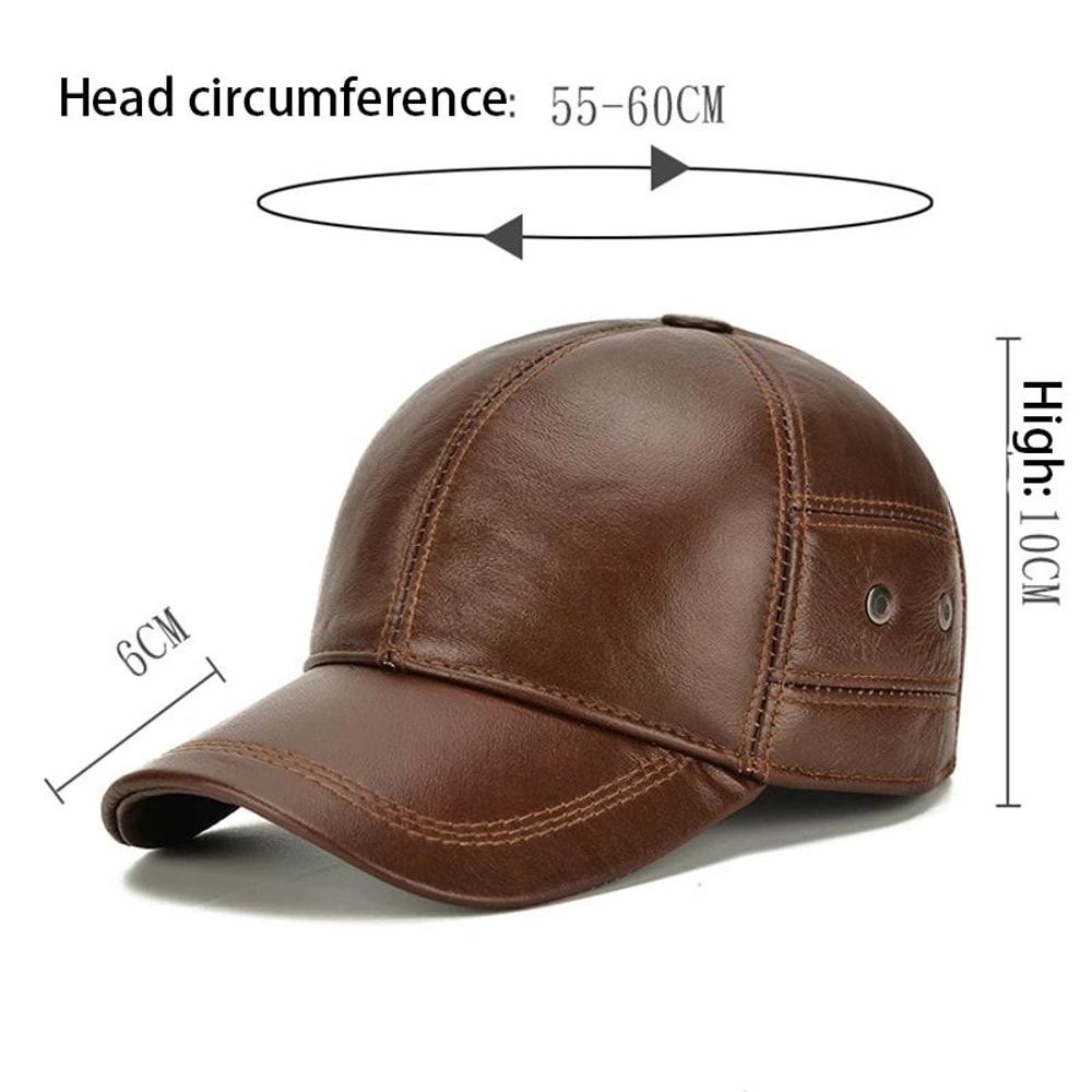 Men Real Cowhide Leather Winter Baseball Cap 1