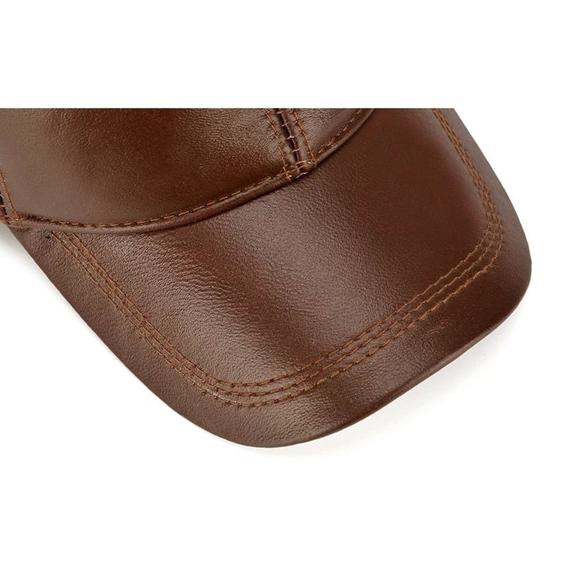 Men Real Cowhide Leather Winter Baseball Cap 8