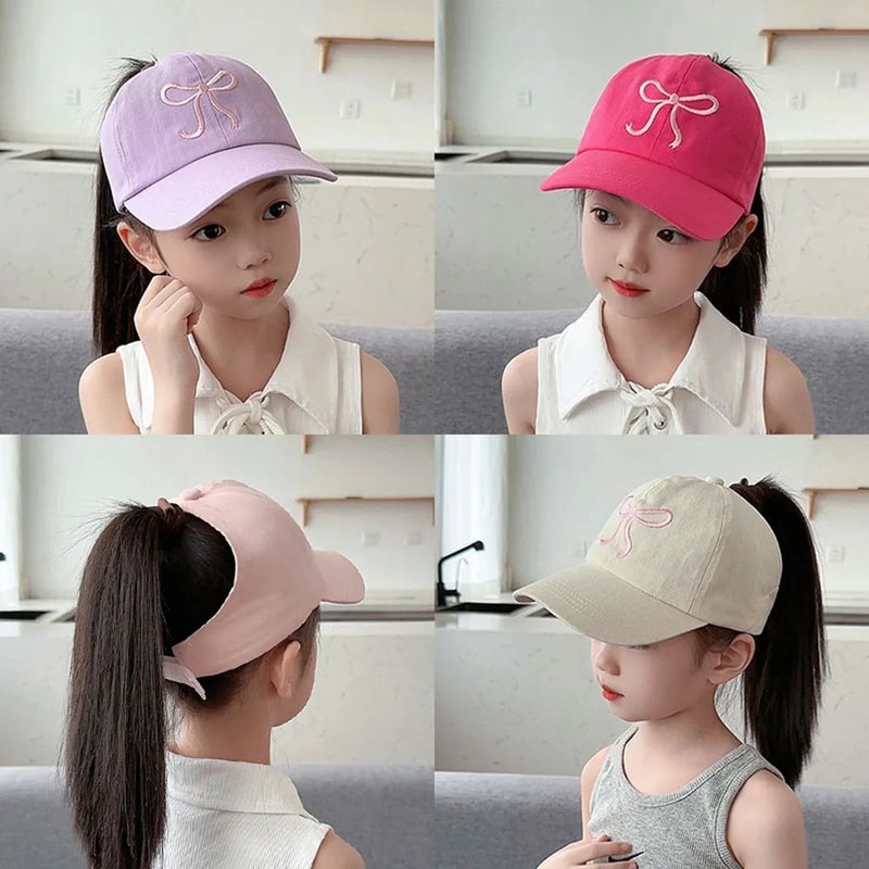 Kids High Ponytail Bowknot Baseball Cap 1