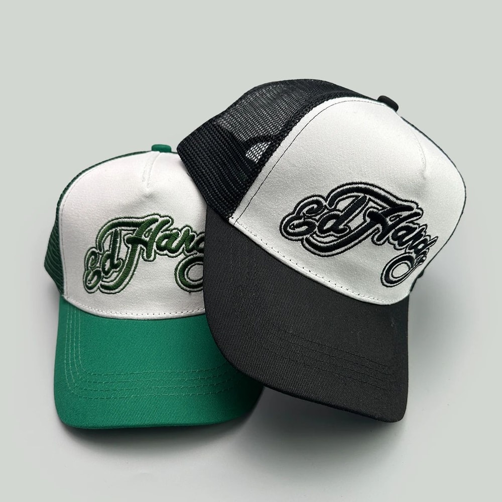 Color Block Letter Embroidery Mesh Trucker Cap 1