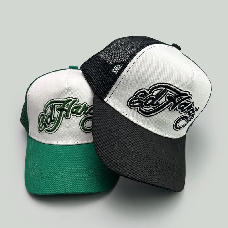 Color Block Letter Embroidery Mesh Trucker Cap 1