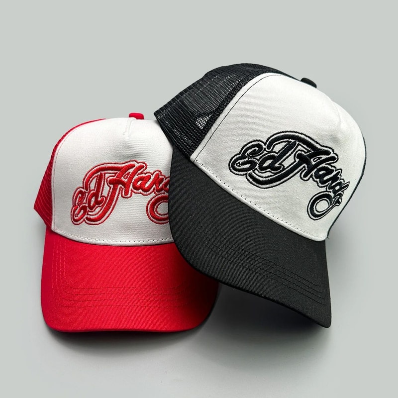 Color Block Letter Embroidery Mesh Trucker Cap 2