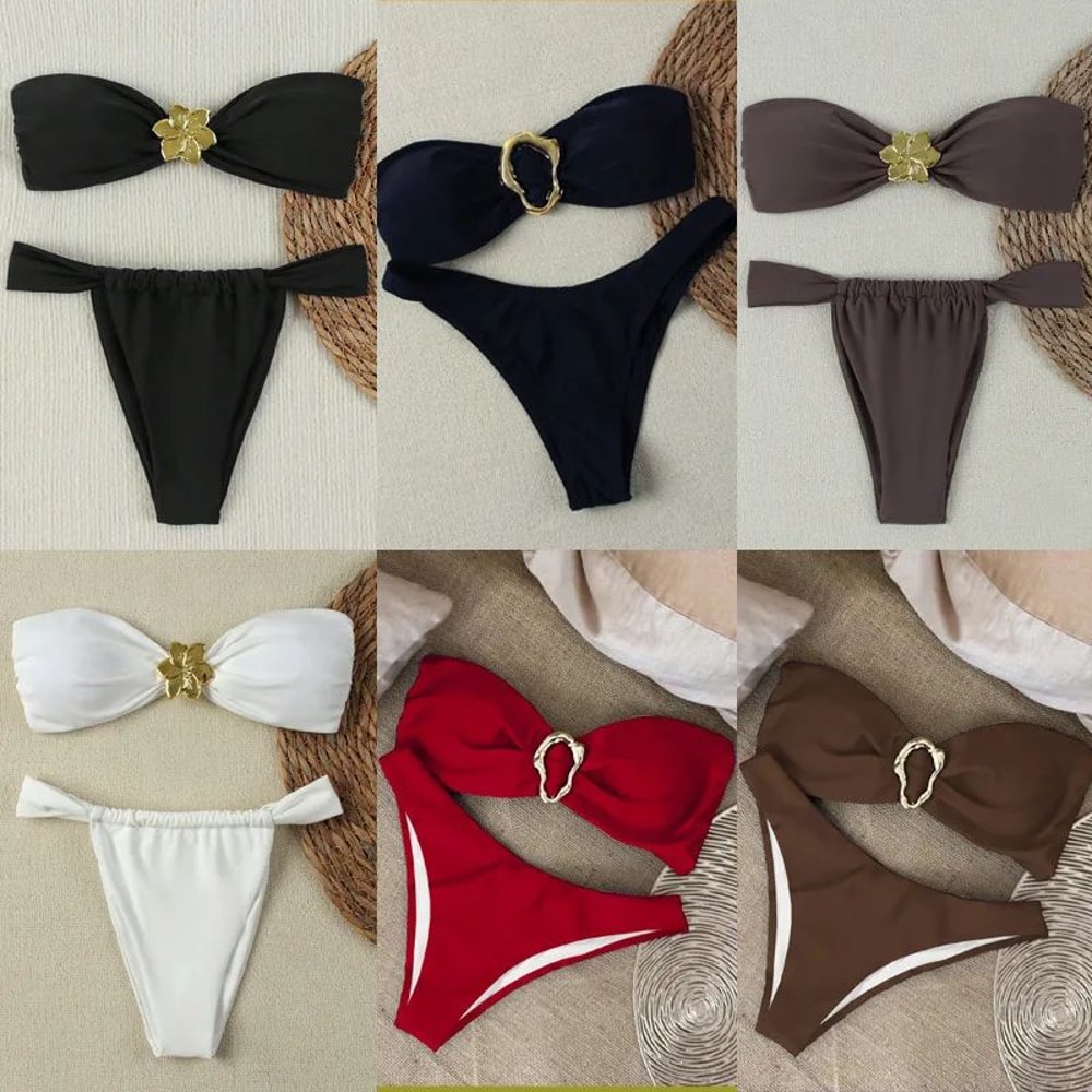 Sexy Bandeau Push Up Brazilian Thong Bikini Set 0