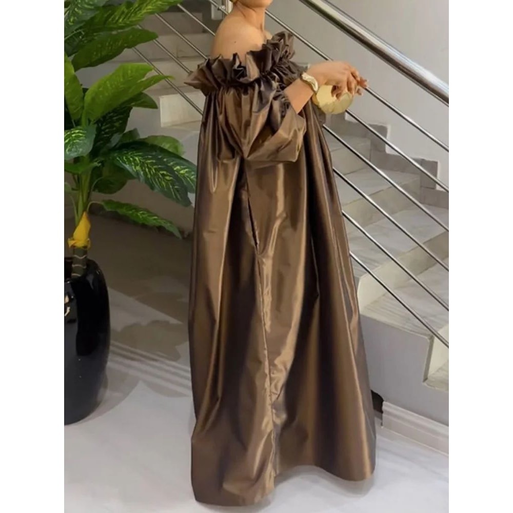 Womens Off Shoulder Puff Sleeve Loose Maxi Summer Dress 1