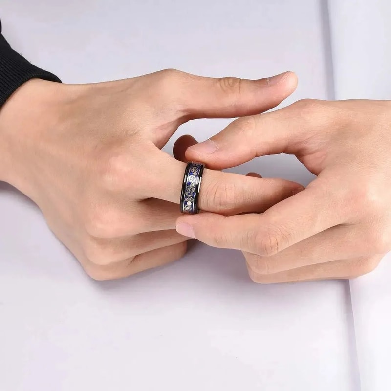 Mens Steampunk Gear Wheel Stainless Steel Carbon Fiber Ring 6