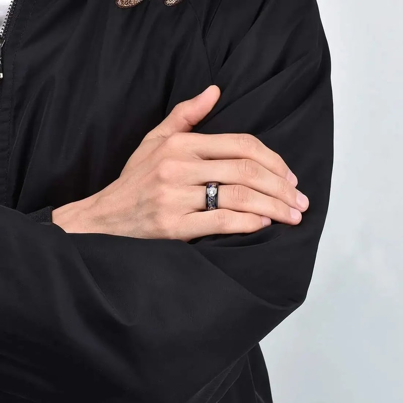 Mens Steampunk Gear Wheel Stainless Steel Carbon Fiber Ring 7