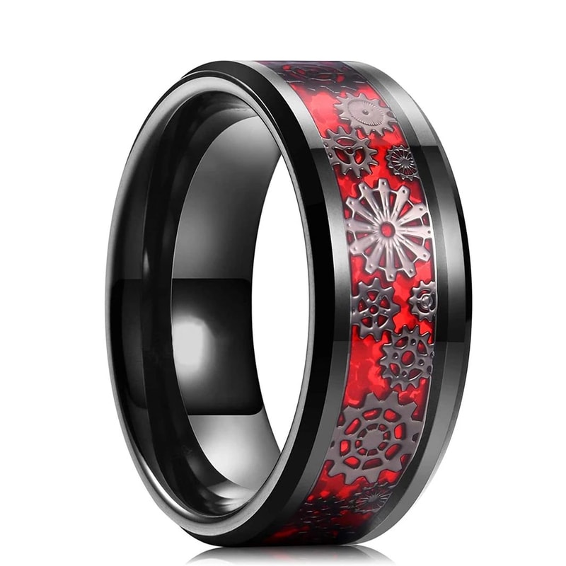 Mens Steampunk Gear Wheel Stainless Steel Carbon Fiber Ring 10