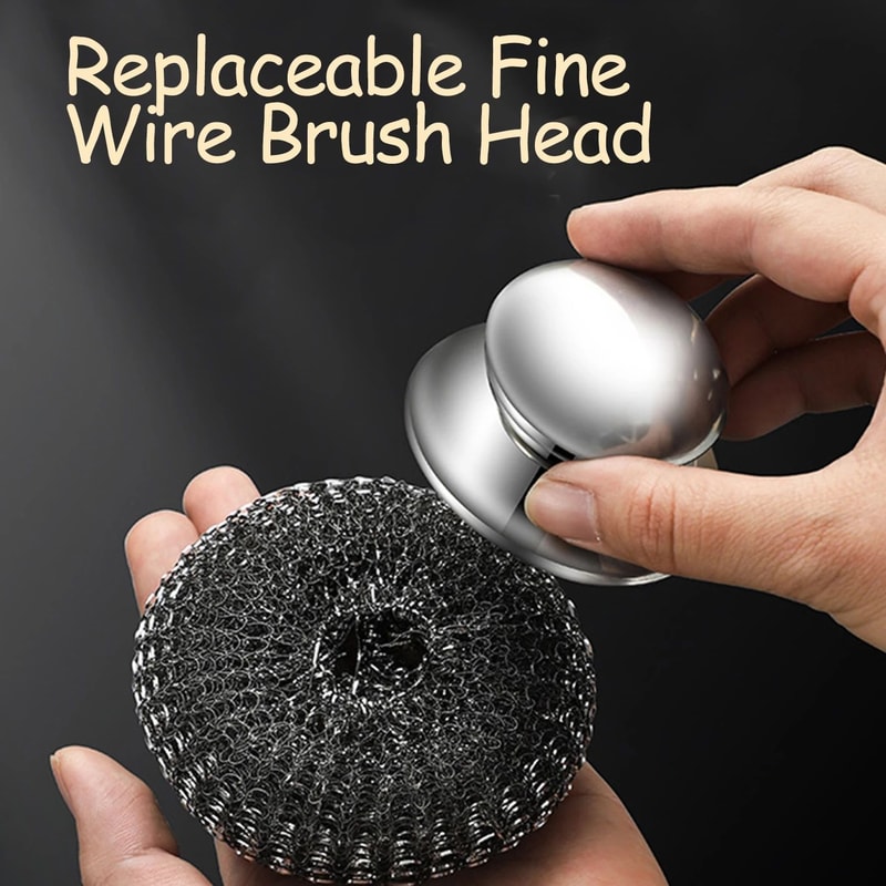 Stainless Steel Wool Scrubber Brush With Handle 3