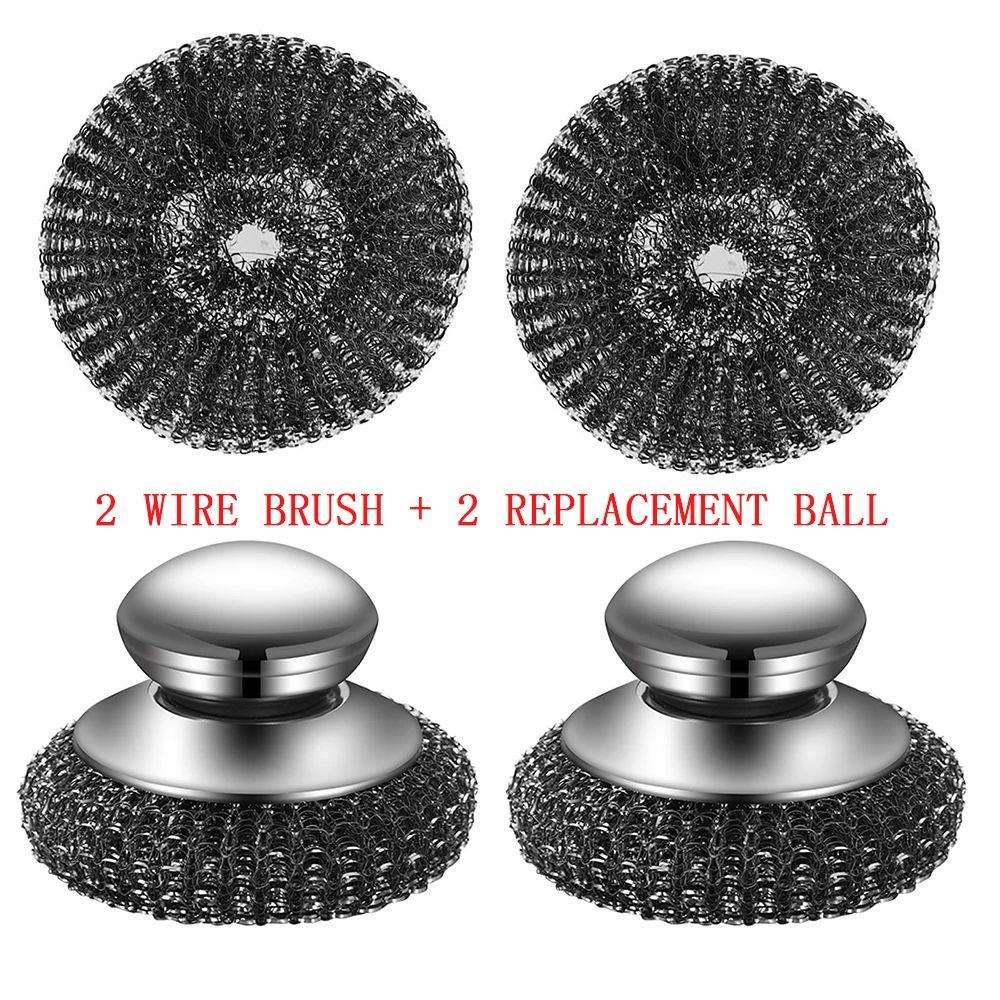 Stainless Steel Wool Scrubber Brush With Handle 10