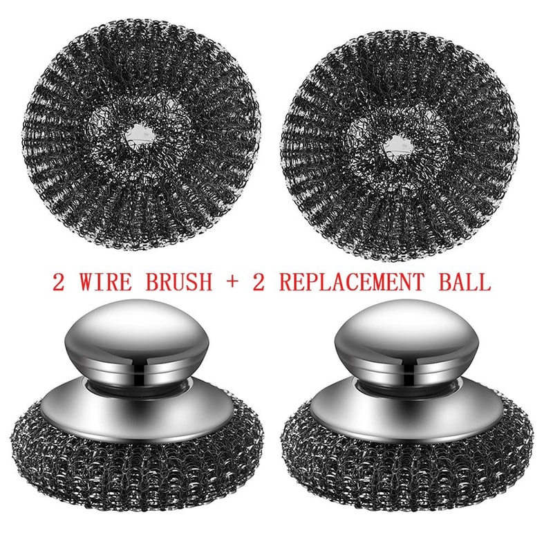 Stainless Steel Wool Scrubber Brush With Handle 10