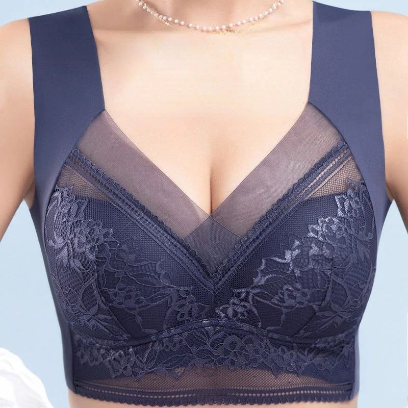 Womens Seamless Ice Silk Push Up Lace Wireless Bra 1
