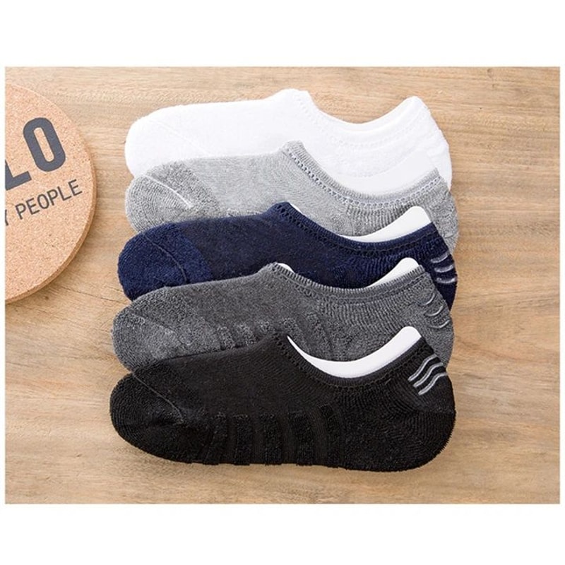 Mens Cotton Invisible Boat Socks With Anti Slip Heel 5 Pairs 14