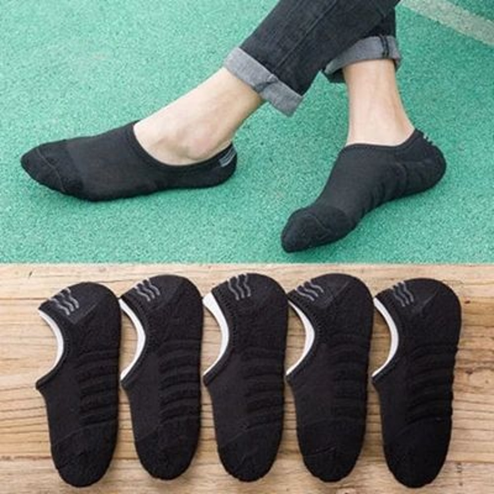 Mens Cotton Invisible Boat Socks With Anti Slip Heel 5 Pairs 16