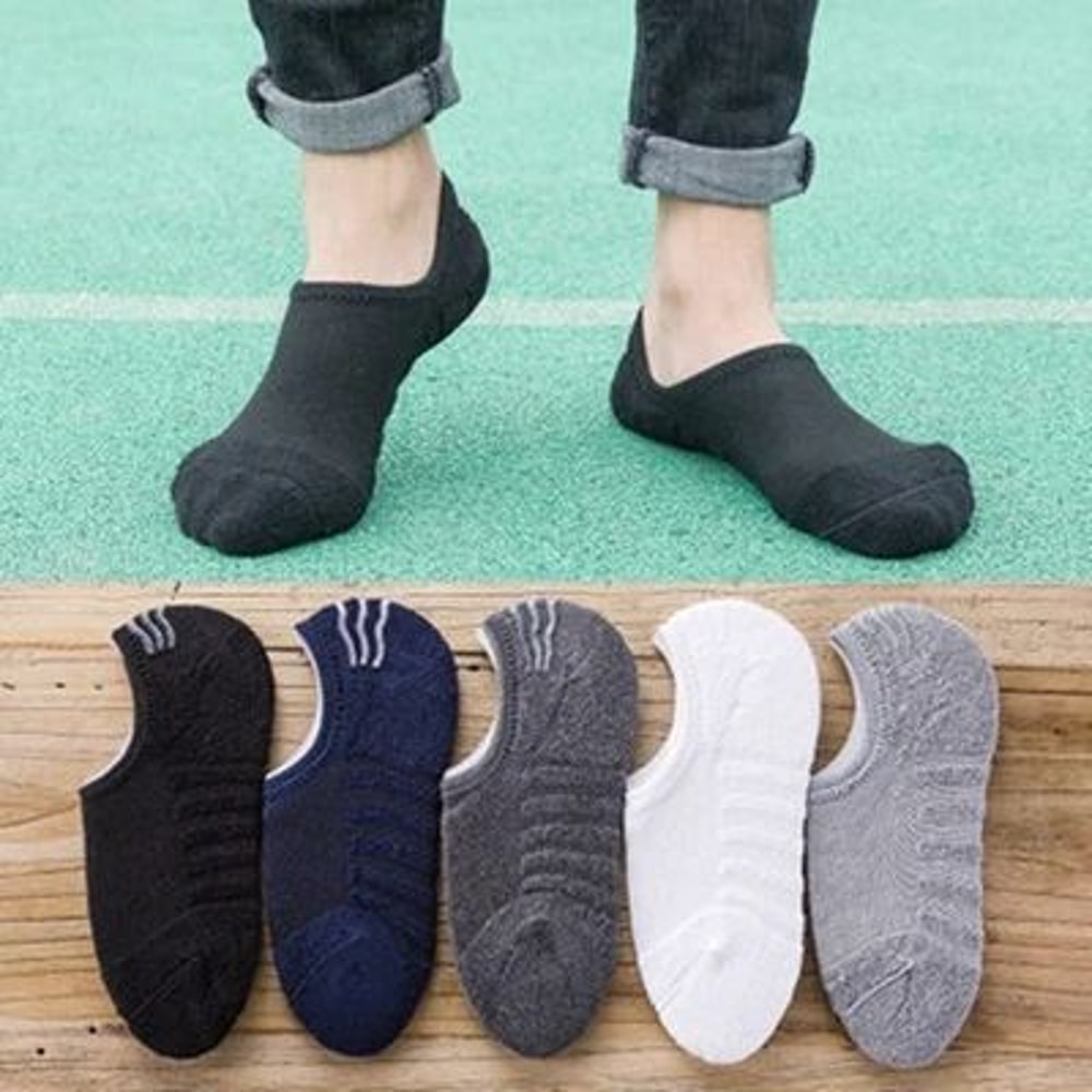 Mens Cotton Invisible Boat Socks With Anti Slip Heel 5 Pairs 18