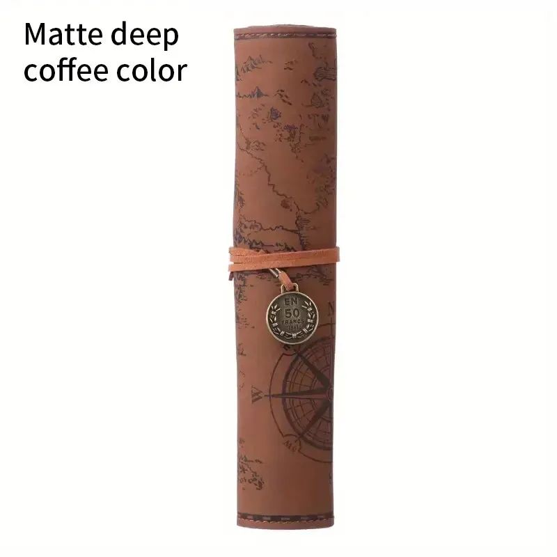 Retro Leather Roll Pencil Case Large Capacity Organizer 9