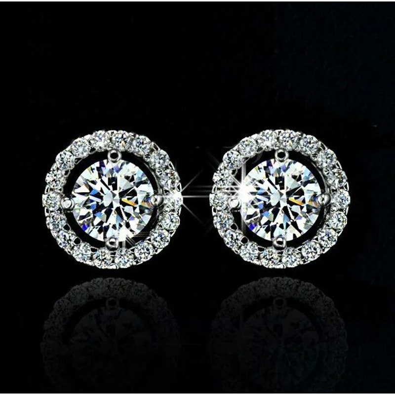 White Zircon Crystal Stud Earrings Gold Color Vintage Style 7