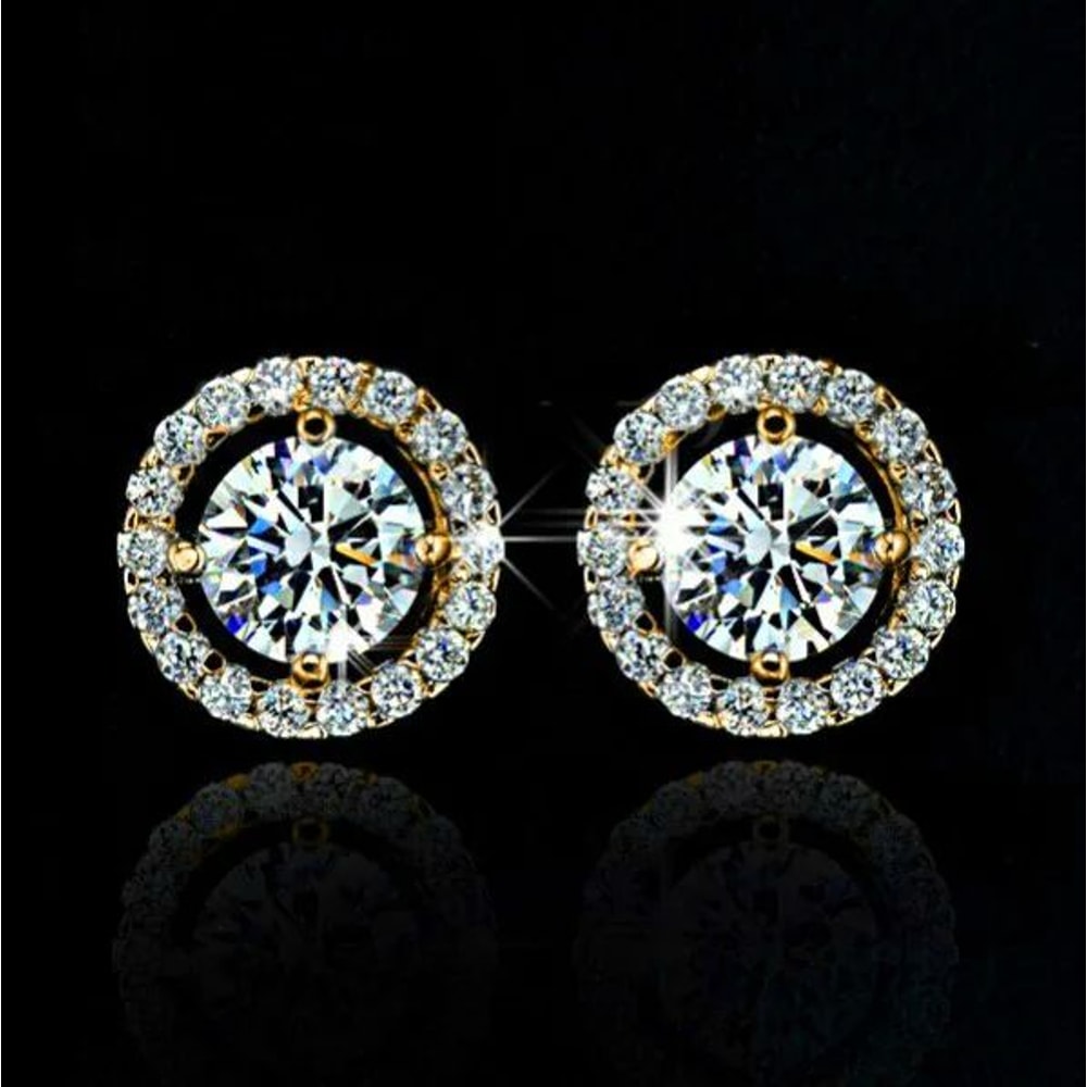 White Zircon Crystal Stud Earrings Gold Color Vintage Style 6