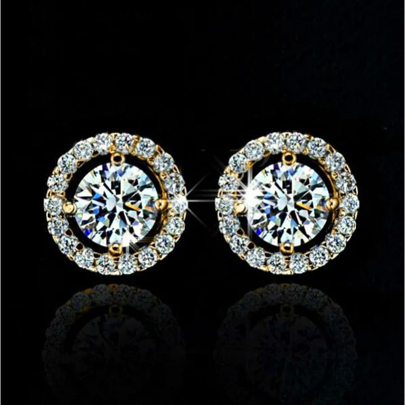 White Zircon Crystal Stud Earrings Gold Color Vintage Style 6