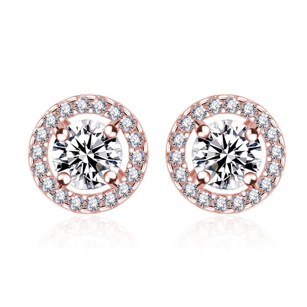 White Zircon Crystal Stud Earrings Gold Color Vintage Style 8