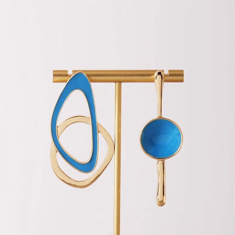 Asymmetric Enamel Metal Post Earrings Trendy Womens Jewelry 6