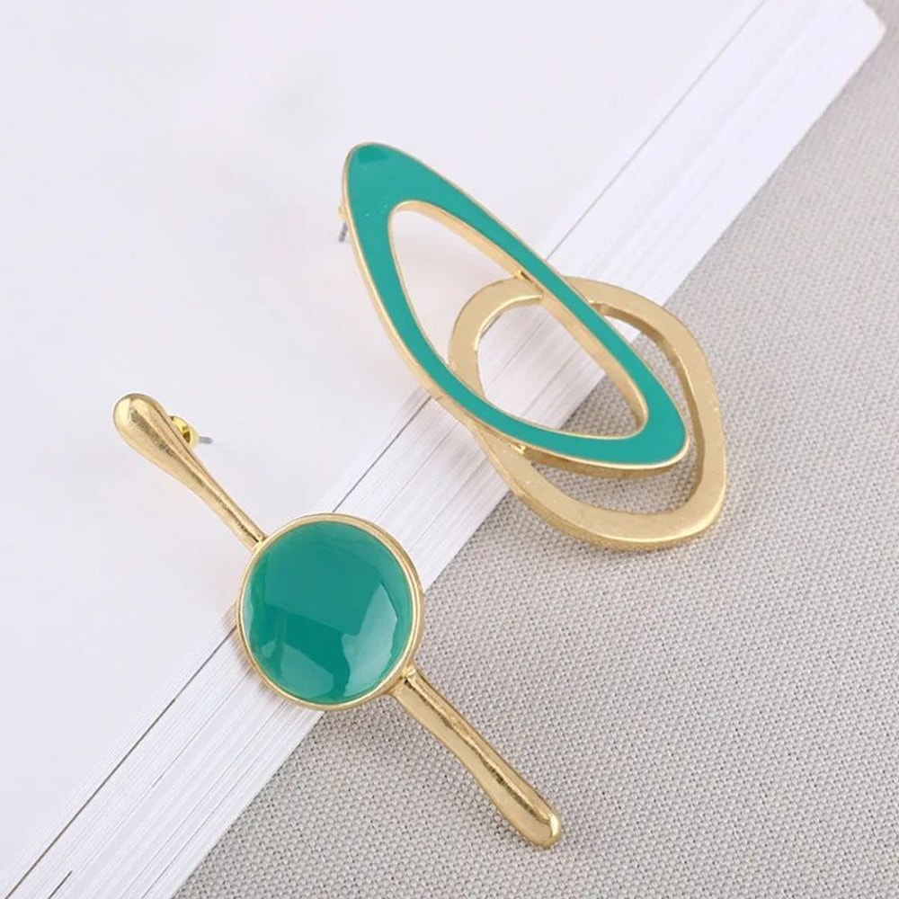 Asymmetric Enamel Metal Post Earrings Trendy Womens Jewelry 7