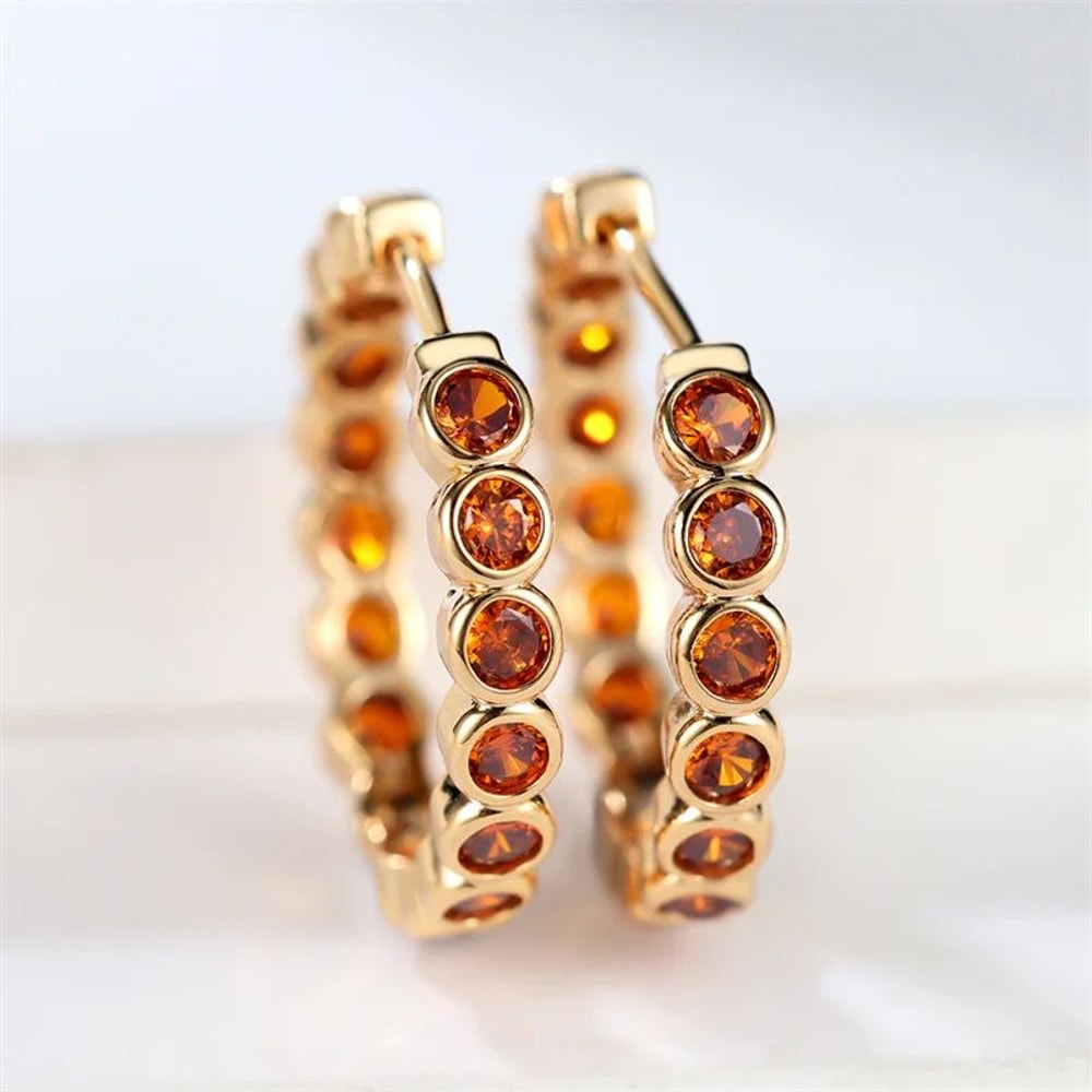 Black Round Hoop Earrings With Zircon Gold Color 8