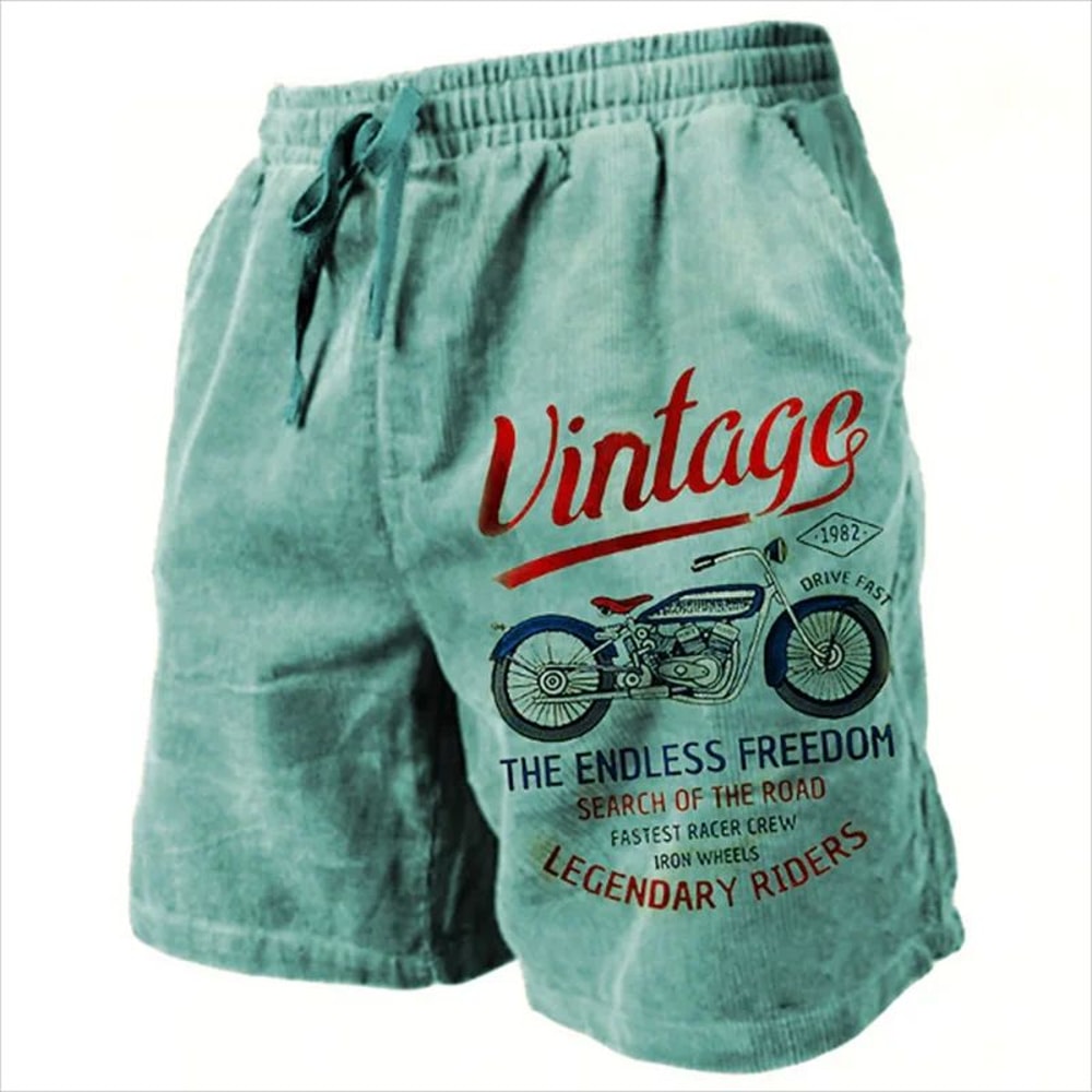 Mens Vintage Motorcycle Print Beach Swim Shorts 0