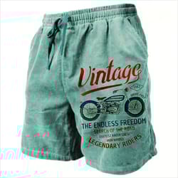 mens vintage motorcycle print beach swim shorts