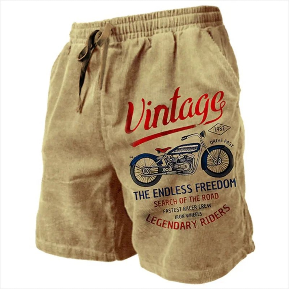 Mens Vintage Motorcycle Print Beach Swim Shorts 1