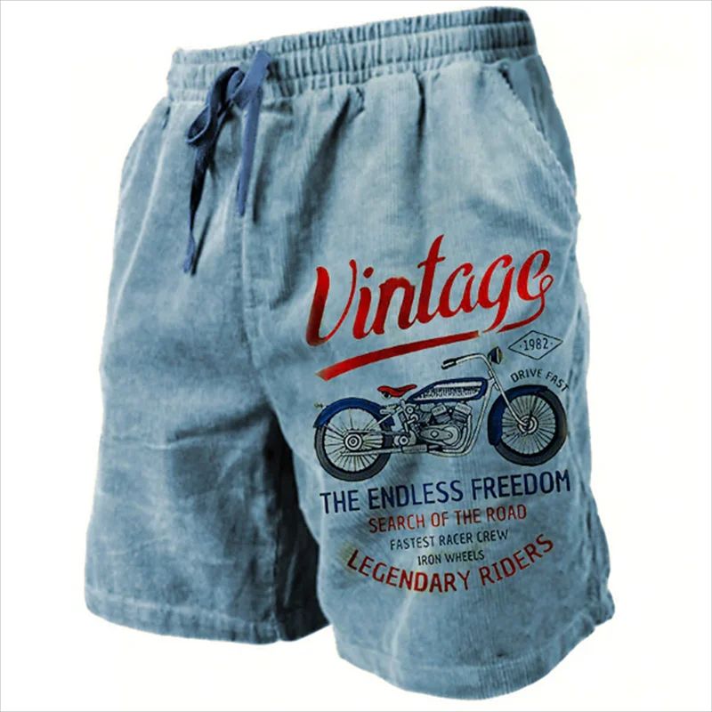 Mens Vintage Motorcycle Print Beach Swim Shorts 2