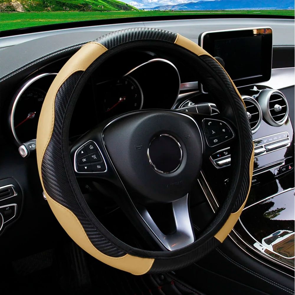 PU Carbon Fiber Leather Steering Wheel Cover 17