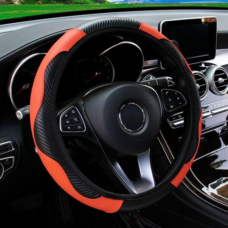 PU Carbon Fiber Leather Steering Wheel Cover 12
